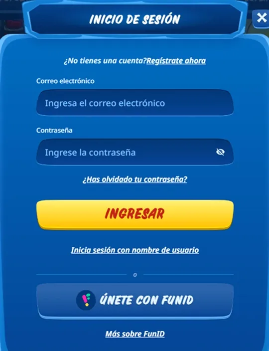 Pantalla de inicio de sesión de SG Casino con correo y clave