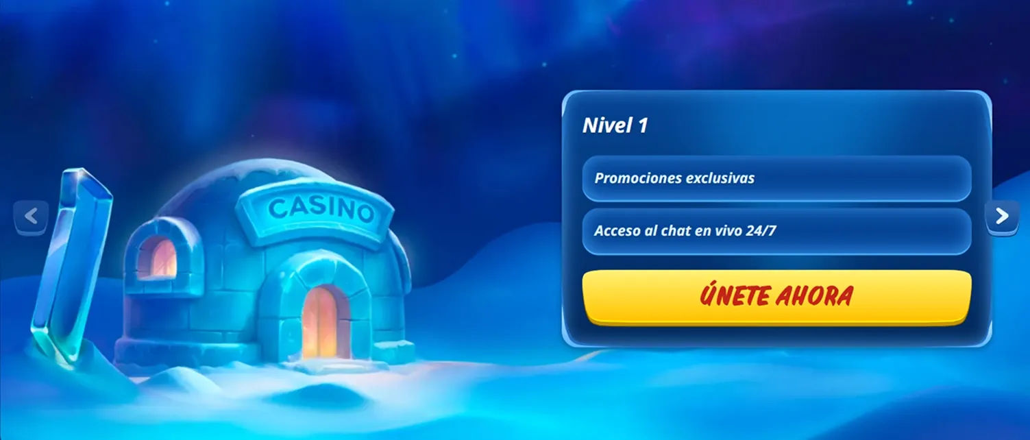 Igloo de casino con botón de nivel 1 y únete ahora